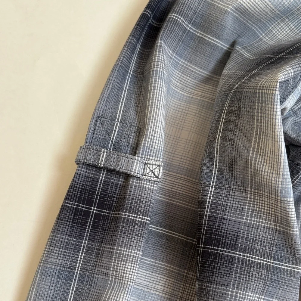 Ladies Duluth Trading Quick Dry Sun Protection Blue/Gray Plaid Shirt Size L - Picture 6 of 11
